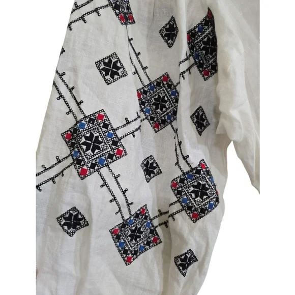 NWT Alex Mill Nadya Embroidered Linen White Blouse Small Boho Peasant - Picture 3 of 8